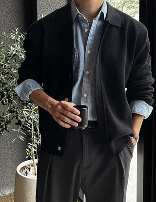 Well-made collared cardigan (span fabric)