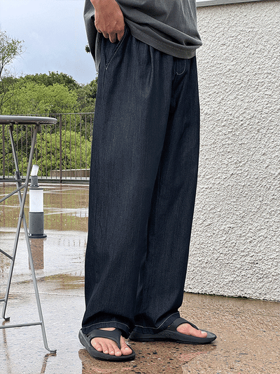 Ant Summer Raw Denim Elastic Waist Pants