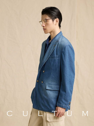 [CULTUM] Lyocell Denim Double-Breasted Blazer