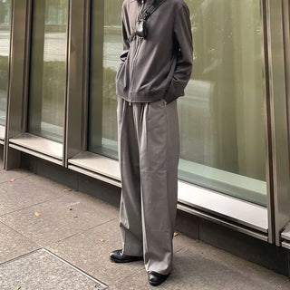 Stitched pintuck wide slacks