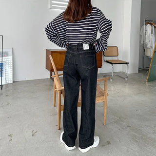 Straight-leg deep denim pants