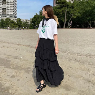 Frilled tiered long skirt