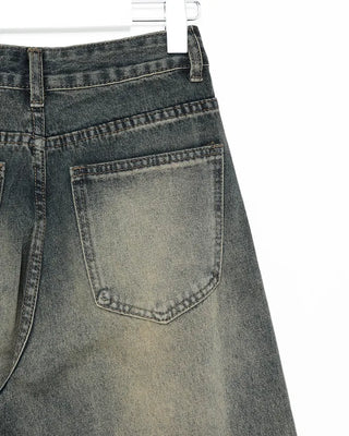 Vintage Whisker Washed Straight Denim Pants