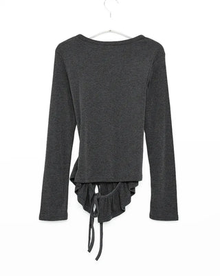 Waist frill long-sleeve T-shirt