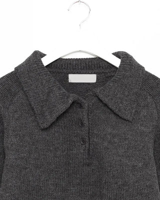 Button-collar long-sleeved knit