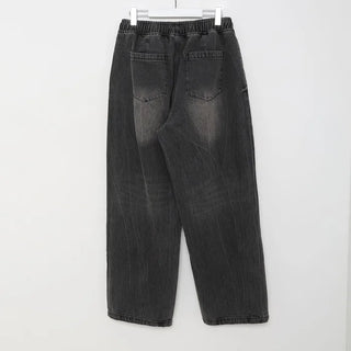 (Unisex) Banding Washed Denim Pants