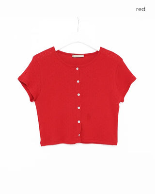 Flower punched short-sleeved cardigan