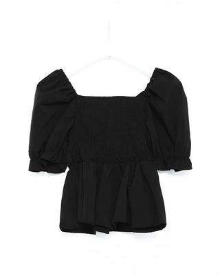 Ribbon Shirred Off-Shoulder Blouse