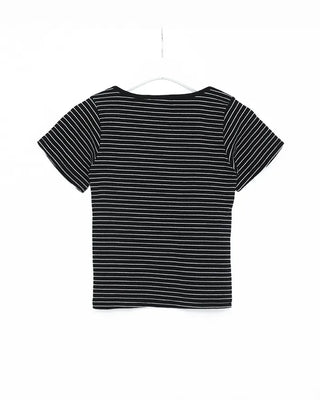 U-neck striped half-sleeve T-shirt