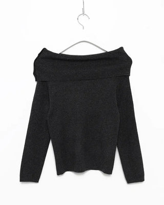 Button-wrap off-shoulder ribbed knit