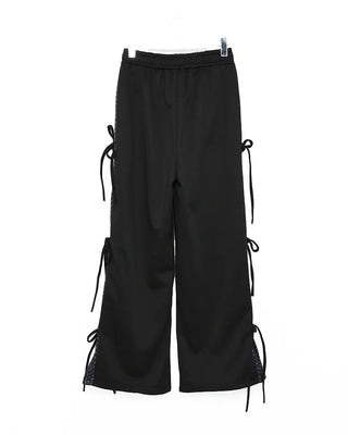 Dot Bicolor Ribbon Elastic Waist Pants