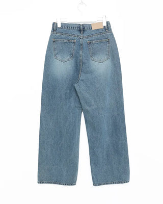 Straight-leg denim pants with string waistband