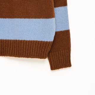 Striped button collar knit