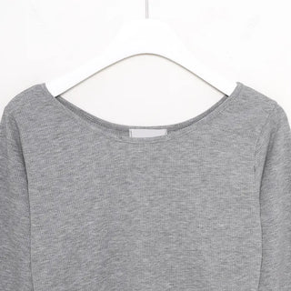 U-neck ribbed long-sleeved T-shirt
