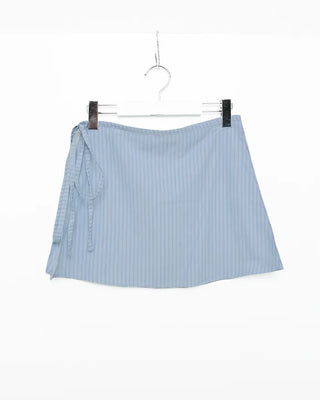 Striped layered wrap skirt set with banding pants