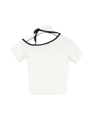 One-off shoulder two-tone half-sleeve T-shirt