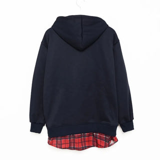 Checked layered hooded zip-up