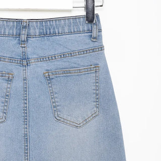 Back-slit denim long skirt