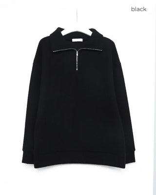 Brushed Overfit Half Knit Zip