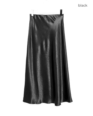 Silk elastic waist long skirt