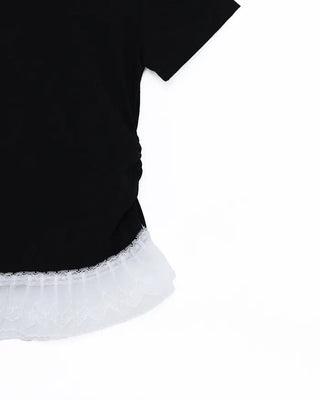 Lace Shirring Half-Sleeve T-Shirt