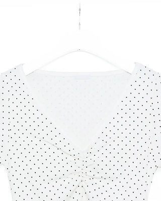 V-neck polka dot shirred half T-shirt