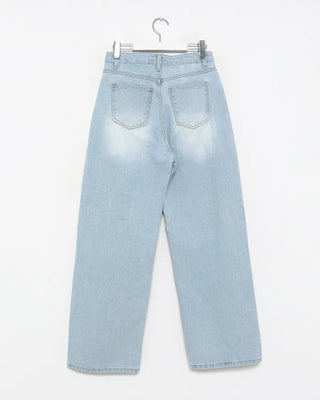 Washed straight denim pants