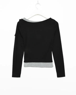 Boat neck layered long-sleeve T-shirt