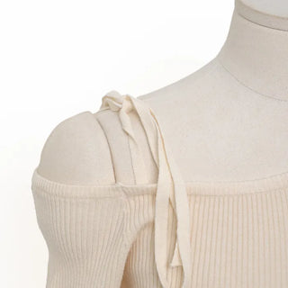 Asymmetrical Ribbon Short-Sleeve Knit