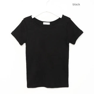 Jewel neck simple short T-shirt