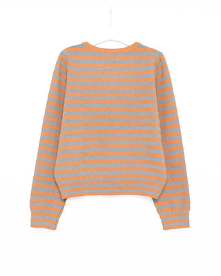 Round neck striped ribbed hem knit