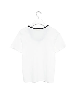 Two-tone neckline ribbon half T-shirt