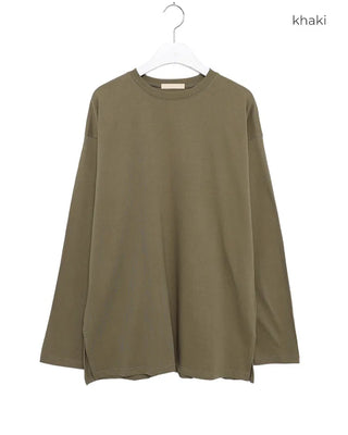 Plain slit long-sleeved T-shirt