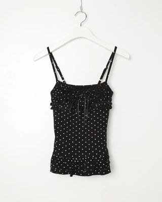 Polka Dot Frill Sleeveless Top & Cardigan Set