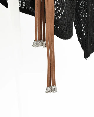 Sleeveless perforated knit set with belt