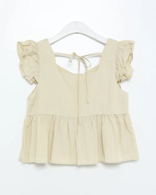 Frilled sleeveless top and wide-leg pants set
