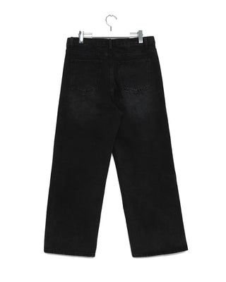 Two-button denim wide-leg pants
