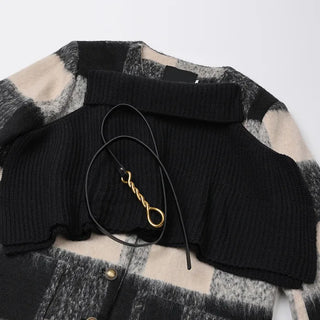 Knitted shawl set with checked jacket