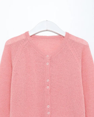Round neck double-button knit cardigan