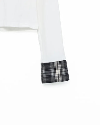 Checked two-tone gathered neck shirt