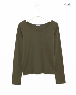 Jewel neck simple long T-shirt