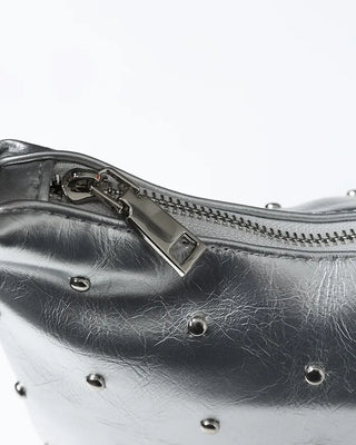 Round Studded Leather Zipper Bag