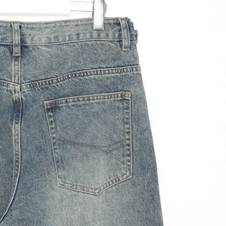Distressed wide-leg denim pants