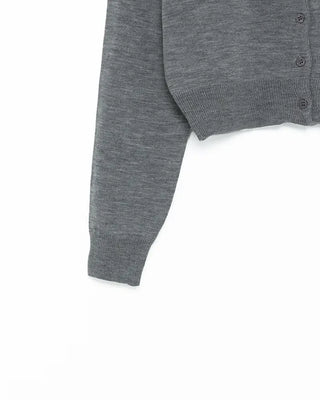 Round neck wide rib hem cardigan