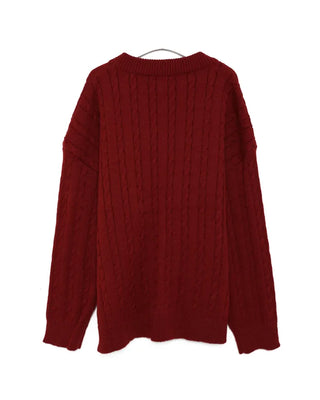 Cable knit oversized V-neck sweater