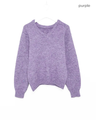V-neck angora knit