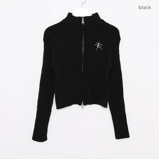 Applique zip-up knit