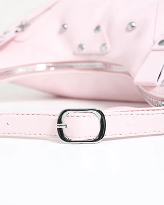 Multi-zip studded shoulder bag