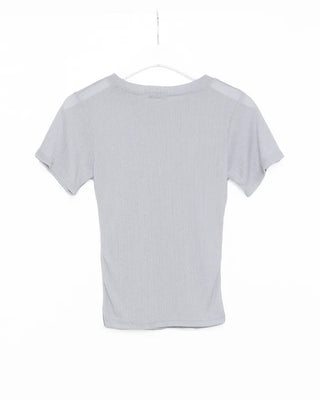 See-through ribbed half-length T-shirt