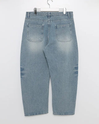 Washed string denim pants